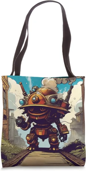 Goofy Robot Invasion Comic Book Style Dystopian Scifi Print Tote Bag
