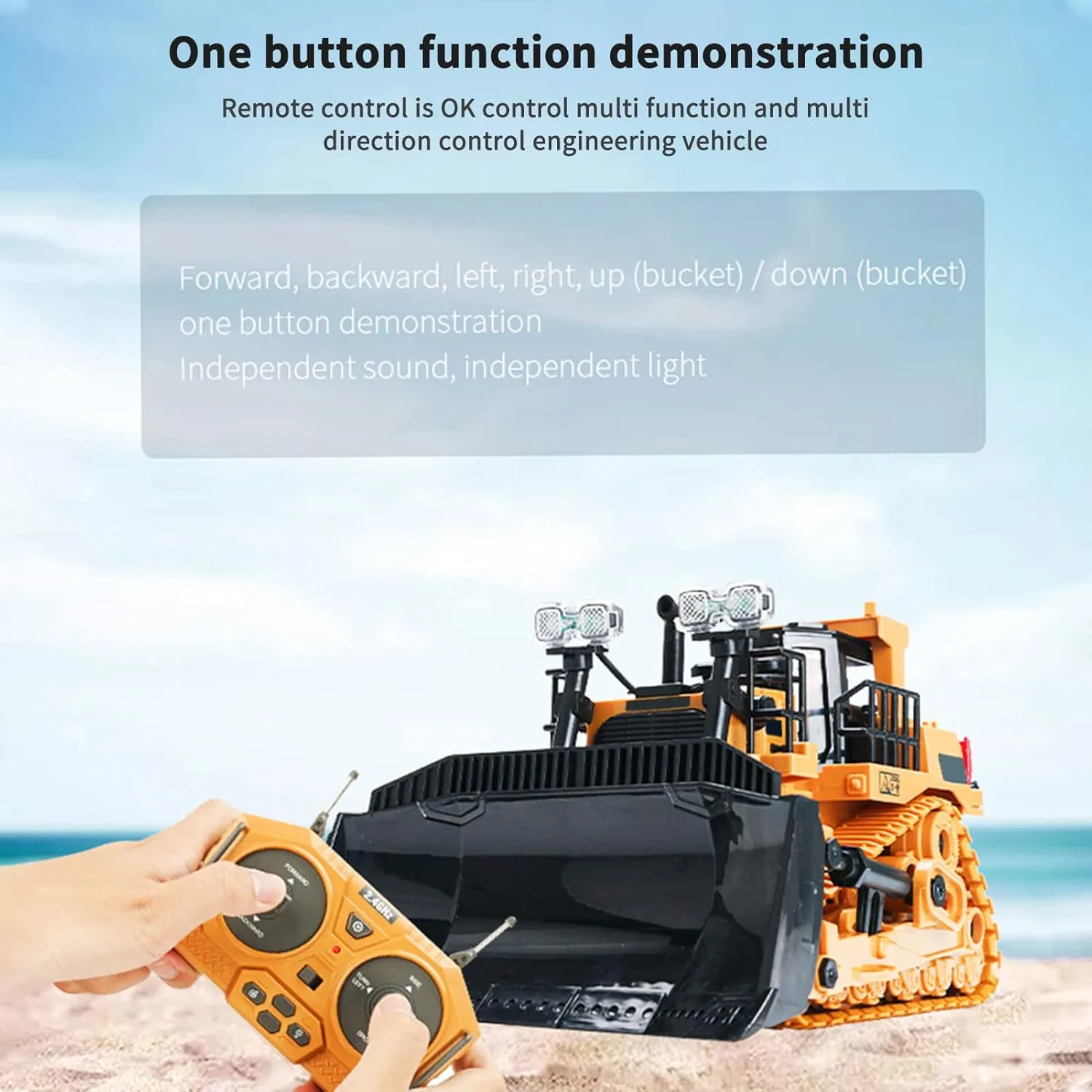 GoolRC RC Bulldozer, 1:24 Scale Remote Control Bulldozer, 2.4GHz 9 Channel RC Construction Truck, Engineering Vehicles Educational Toys with Light and Music for Kids, Boys and Girls