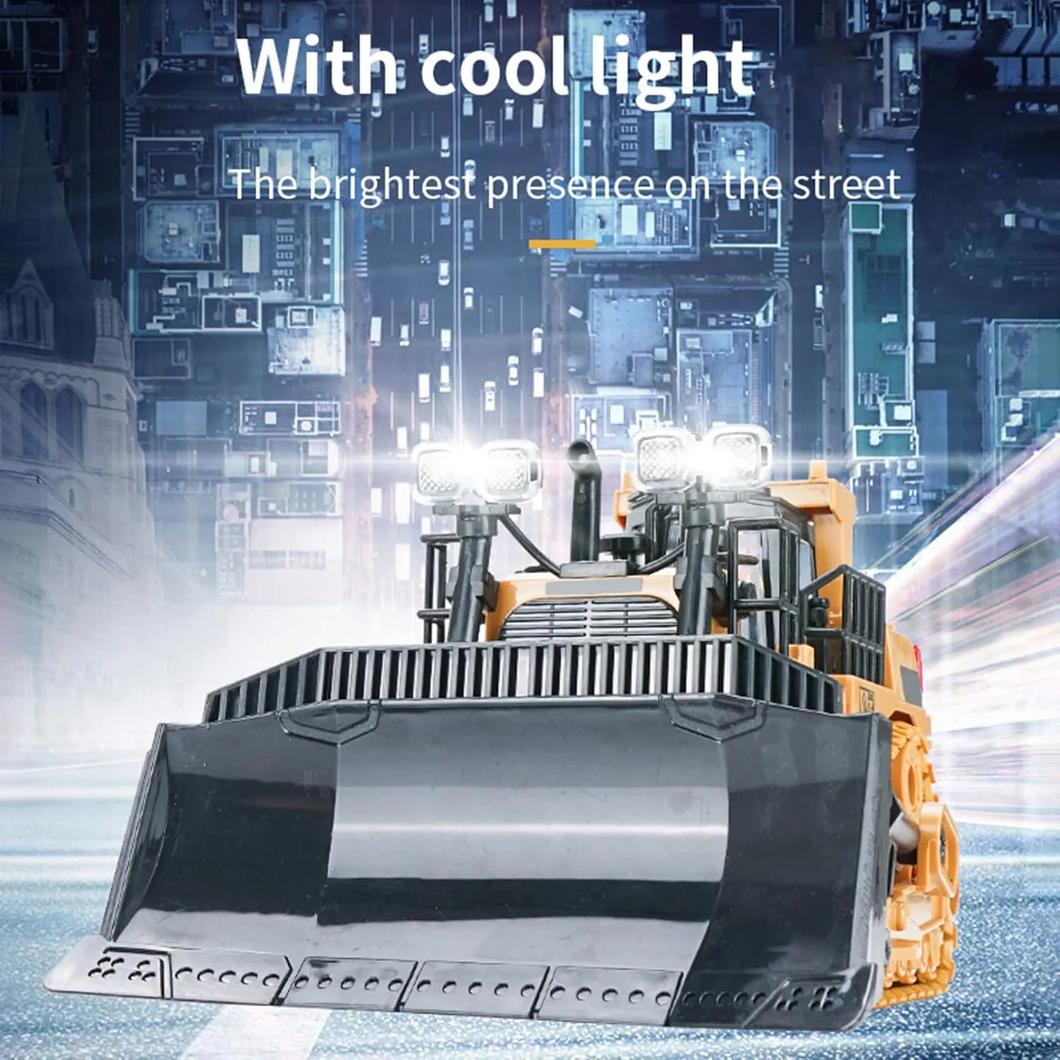 GoolRC RC Bulldozer, 1:24 Scale Remote Control Bulldozer, 2.4GHz 9 Channel RC Construction Truck, Engineering Vehicles Educational Toys with Light and Music for Kids, Boys and Girls