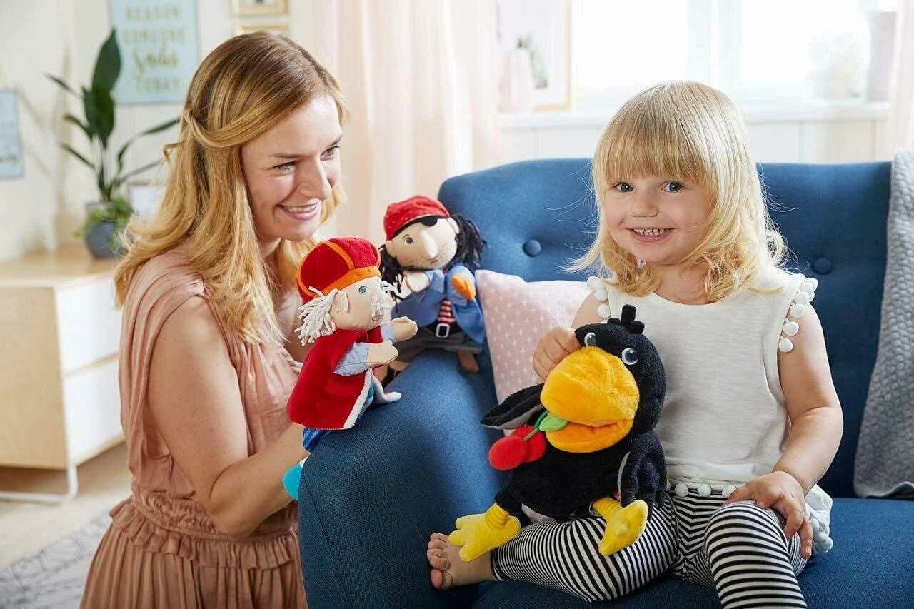 HABA Theo The Raven Hand Puppet - Interactive Puppet Show Toy with Cherries, Pretend Play Set and Toddler Toys for 18 Months and Up