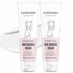 Hair Removal Cream for Women - Gentle Depilatory for Sensitive Skin - Bikini Line Legs Underarms & Face with Scraper (4.2oz)(2Pack)