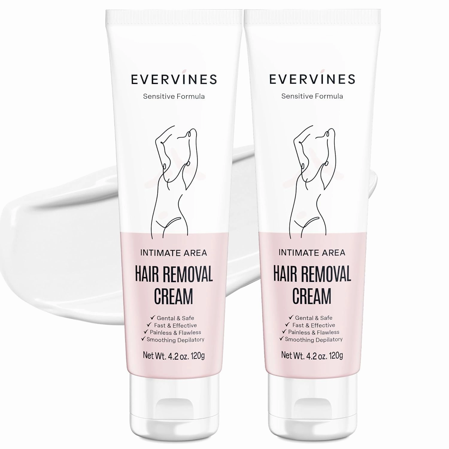 Hair Removal Cream for Women - Gentle Depilatory for Sensitive Skin - Bikini Line Legs Underarms & Face with Scraper (4.2oz)(2Pack)