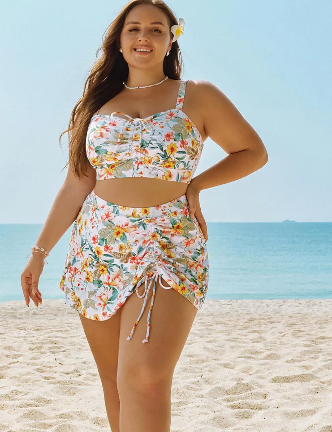 Hanna Nikole Womens High Waisted Bikini Sets Tummy Control Swimsuits Drawstring Swim Skirt Swim Suits for Women 2025