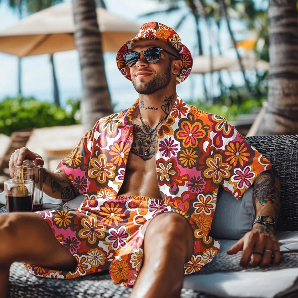 Hawaiian MenS 2 Piece Outfits Rave Duck Shirts Shorts Outfits Tropical Set with Hat