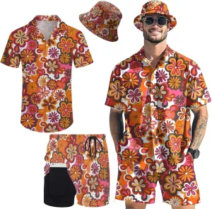 Hawaiian MenS 2 Piece Outfits Rave Duck Shirts Shorts Outfits Tropical Set with Hat