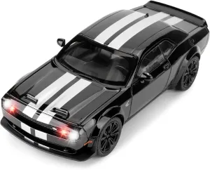 Hellcat Toy Cars for Collectible 1:22 Dodge Challenger SRT Black Hellcat Toy, Diecast Vehicle Toy with Lights and Sounds,Pull Back Decoration Model Car Toy for Adults Kids Birthday Gifts
