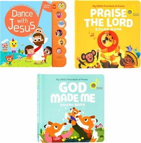 Hello 2 Kids Dance with Jesus, Praise The Lord and God Made Me - 3 Interactive Sound Books for Toddlers 1-3 with 6 Bible Songs & Illustrations Each, Musical Toys - Baptism Gifts for Toddlers