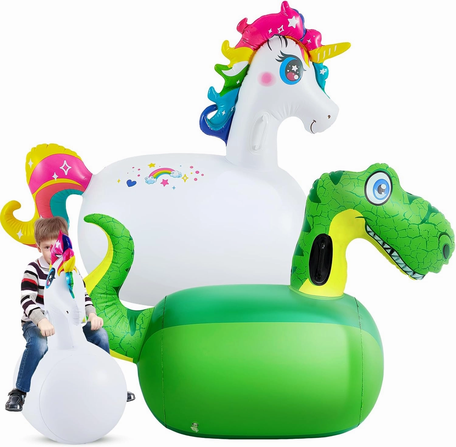 Hiboom 2 Pcs Giant Inflatable Hopping Toys 51 Inch Bouncer Animal Toys Ride on Toy Hopping Toy Hopper for Birthday Party Gifts Supports up to 250 Pounds, Ages 6 and up (Dinosaur,Unicorn)