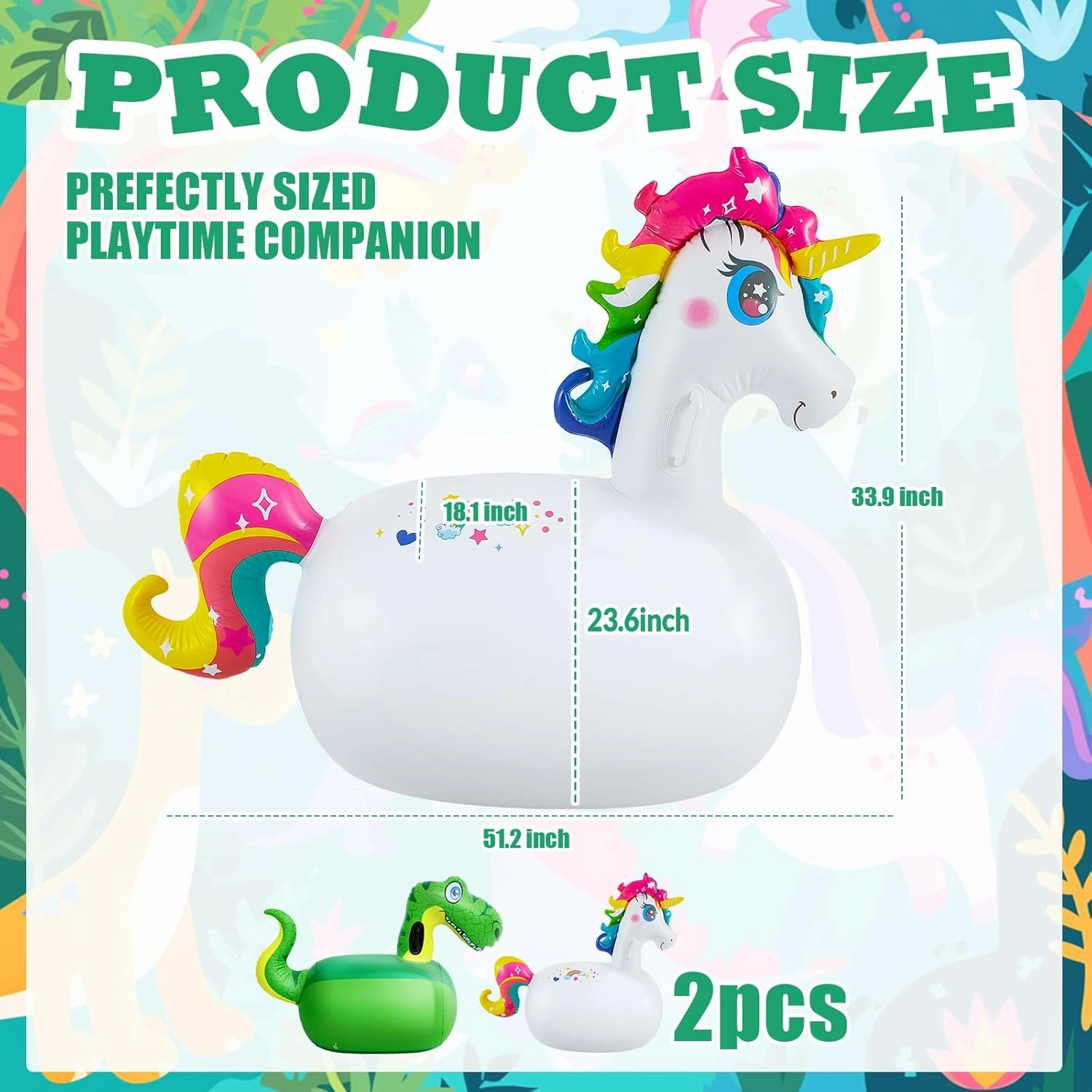 Hiboom 2 Pcs Giant Inflatable Hopping Toys 51 Inch Bouncer Animal Toys Ride on Toy Hopping Toy Hopper for Birthday Party Gifts Supports up to 250 Pounds, Ages 6 and up (Dinosaur,Unicorn)