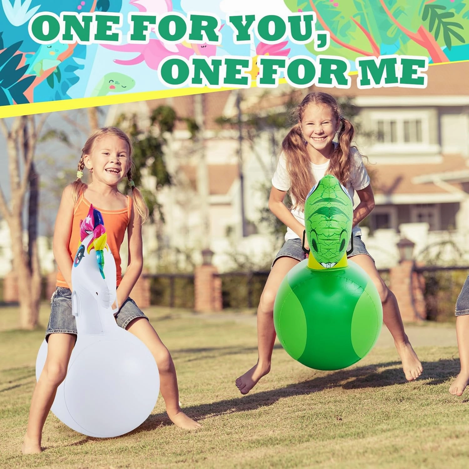Hiboom 2 Pcs Giant Inflatable Hopping Toys 51 Inch Bouncer Animal Toys Ride on Toy Hopping Toy Hopper for Birthday Party Gifts Supports up to 250 Pounds, Ages 6 and up (Dinosaur,Unicorn)