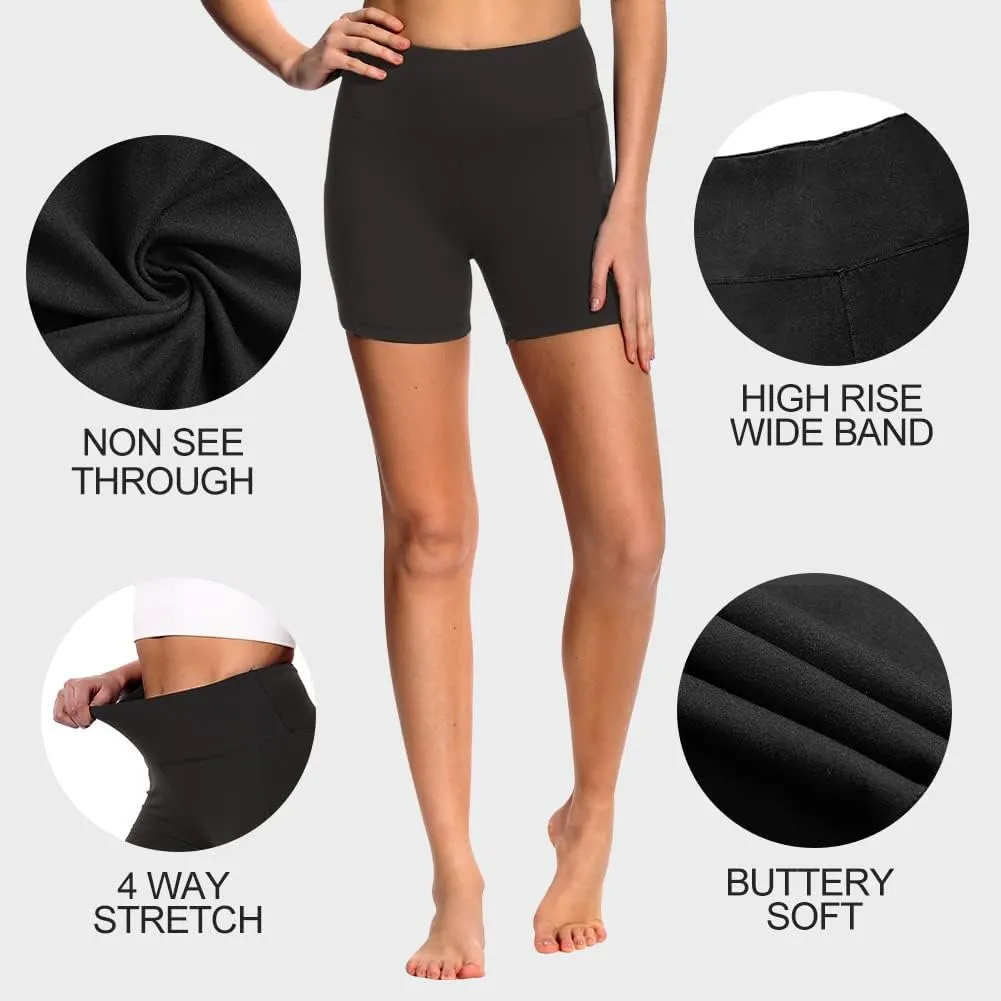 HLTPRO 3 Pack Plus Size Biker Shorts with Pockets for Women (S-4XL)- 8"/5"/3" High Waist Tummy Control Shorts for Yoga
