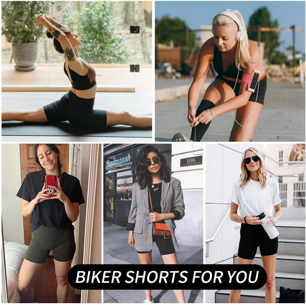 HLTPRO 3 Pack Plus Size Biker Shorts with Pockets for Women (S-4XL)- 8"/5"/3" High Waist Tummy Control Shorts for Yoga