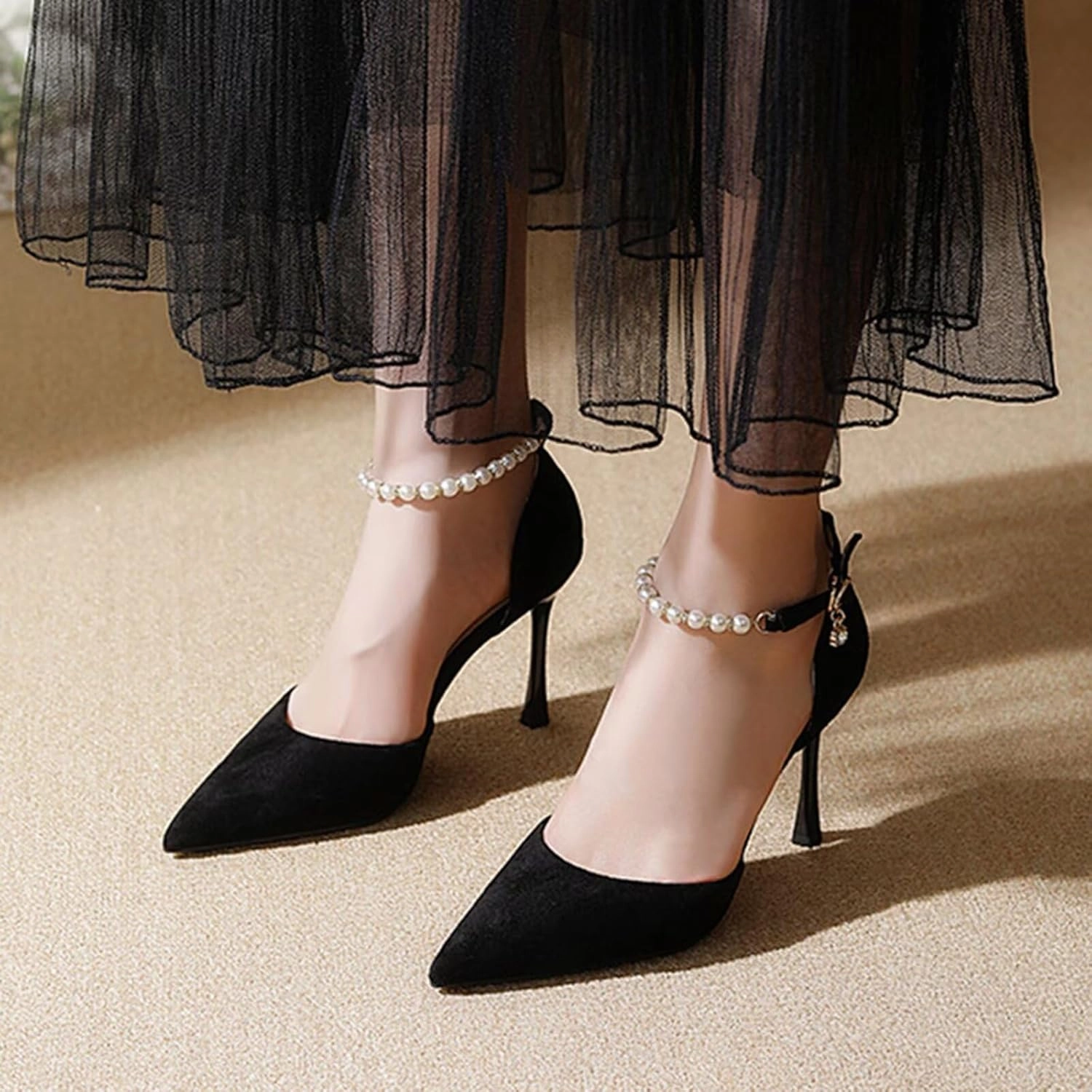 HNVAVQ Women's Pumps Closed Pointed Toe Stiletto Kitten Heels Elegant Party Wedding Dress Shoes for Women with Pearls Bride Formal Court Shoes