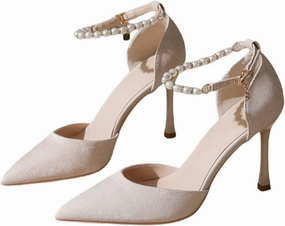 HNVAVQ Women's Pumps Closed Pointed Toe Stiletto Kitten Heels Elegant Party Wedding Dress Shoes for Women with Pearls Bride Formal Court Shoes