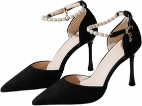 HNVAVQ Women's Pumps Closed Pointed Toe Stiletto Kitten Heels Elegant Party Wedding Dress Shoes for Women with Pearls Bride Formal Court Shoes