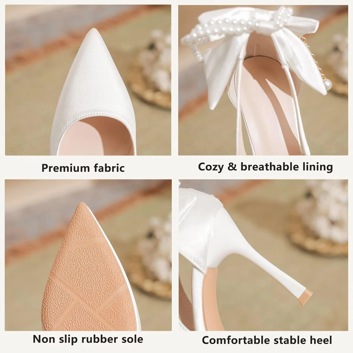 HNVAVQ Womens High Heel Pumps Office Work Pointed Toe Party Prom Wedding Bridal Shoes Ladies Stiletto Heels Court Shoe with Pearls Ankle Strap