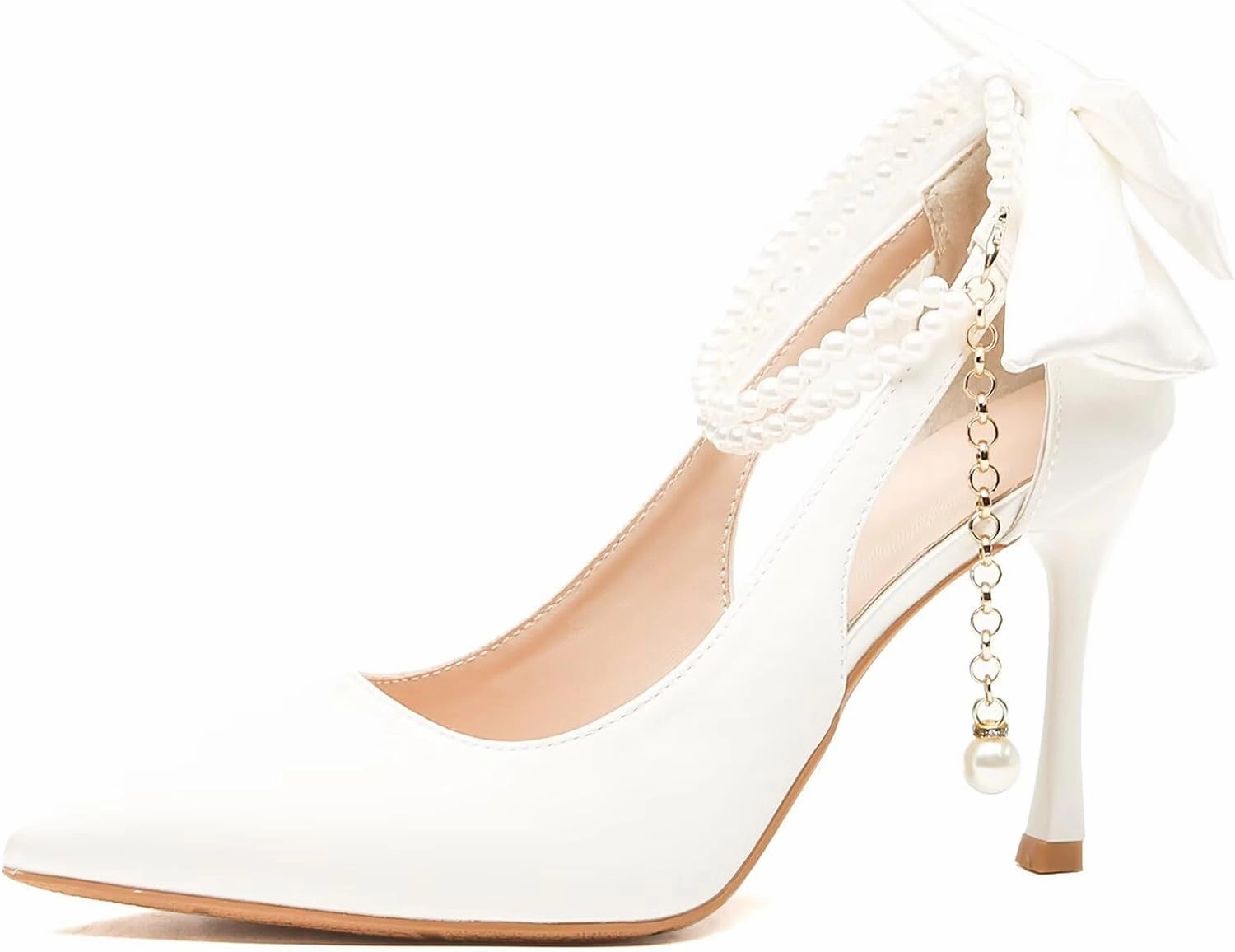 HNVAVQ Womens High Heel Pumps Office Work Pointed Toe Party Prom Wedding Bridal Shoes Ladies Stiletto Heels Court Shoe with Pearls Ankle Strap