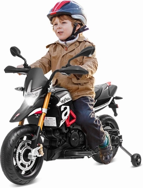 HOMGX 12V Kids Ride on Motorcycle, Apulia Licensed, High Lights & Music, Battery Powered Motor Bike w/Detachable Balance Wheels, Kids Motorcycle for Little Girls & Boys, (Red)