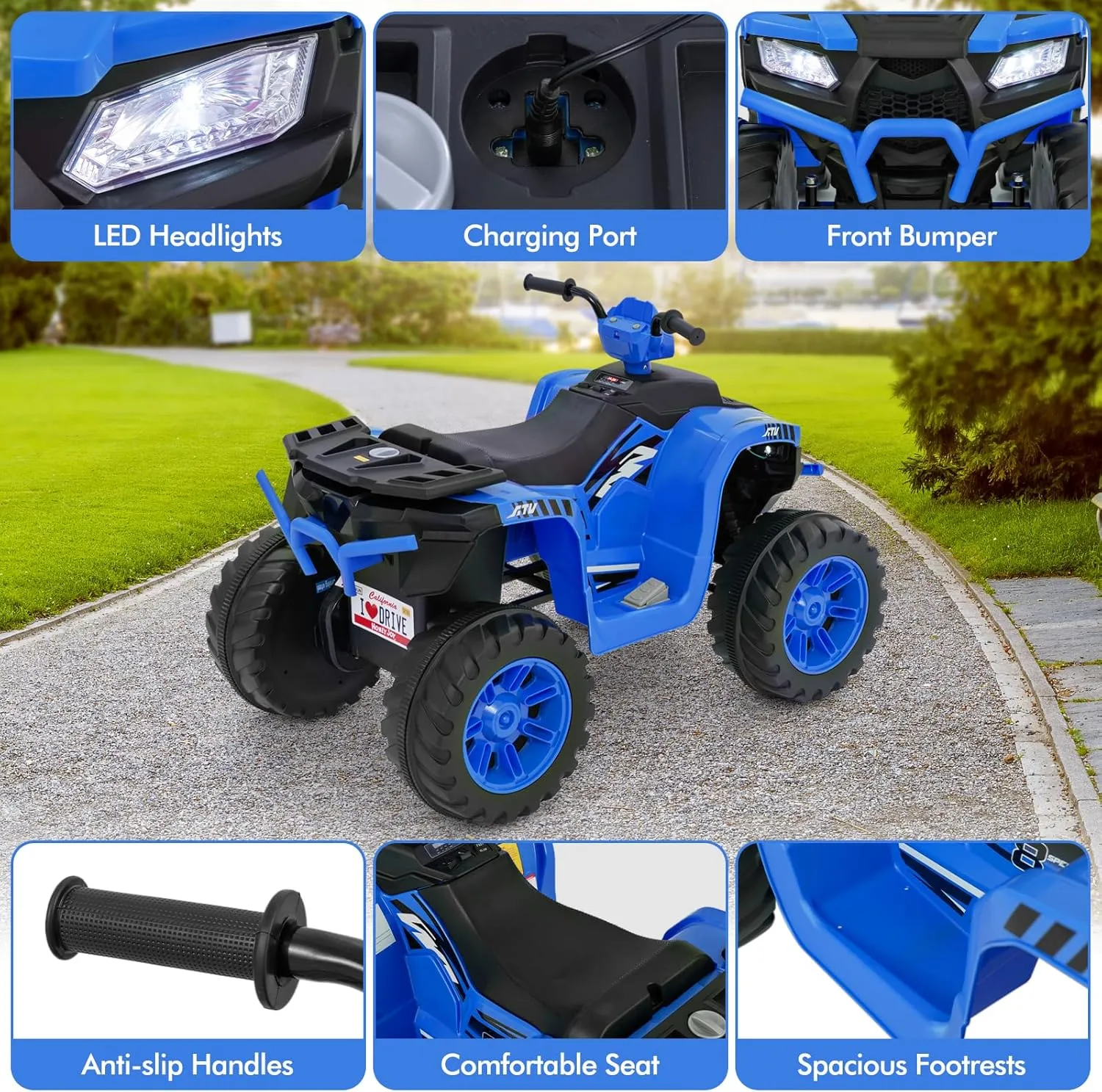 HONEY JOY 24V Kids ATV, 4 Wheeler Battery Power Ride On ATV Toy for Big Kids, LED Lights, High/Low Speed, Treaded Tires, Music, Off-Road Toddler Quad, Electric Car for Boys Girls (Blue)
