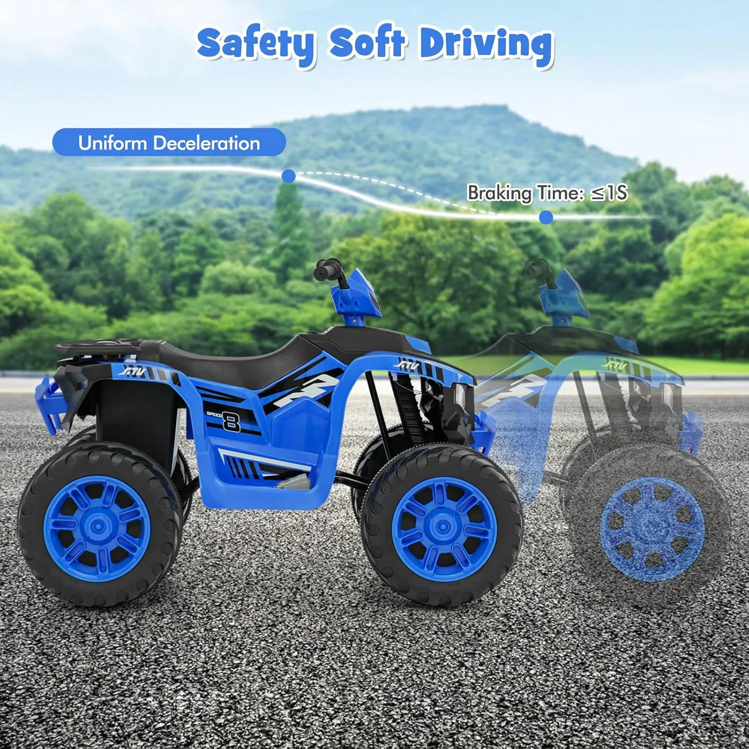 HONEY JOY 24V Kids ATV, 4 Wheeler Battery Power Ride On ATV Toy for Big Kids, LED Lights, High/Low Speed, Treaded Tires, Music, Off-Road Toddler Quad, Electric Car for Boys Girls (Blue)