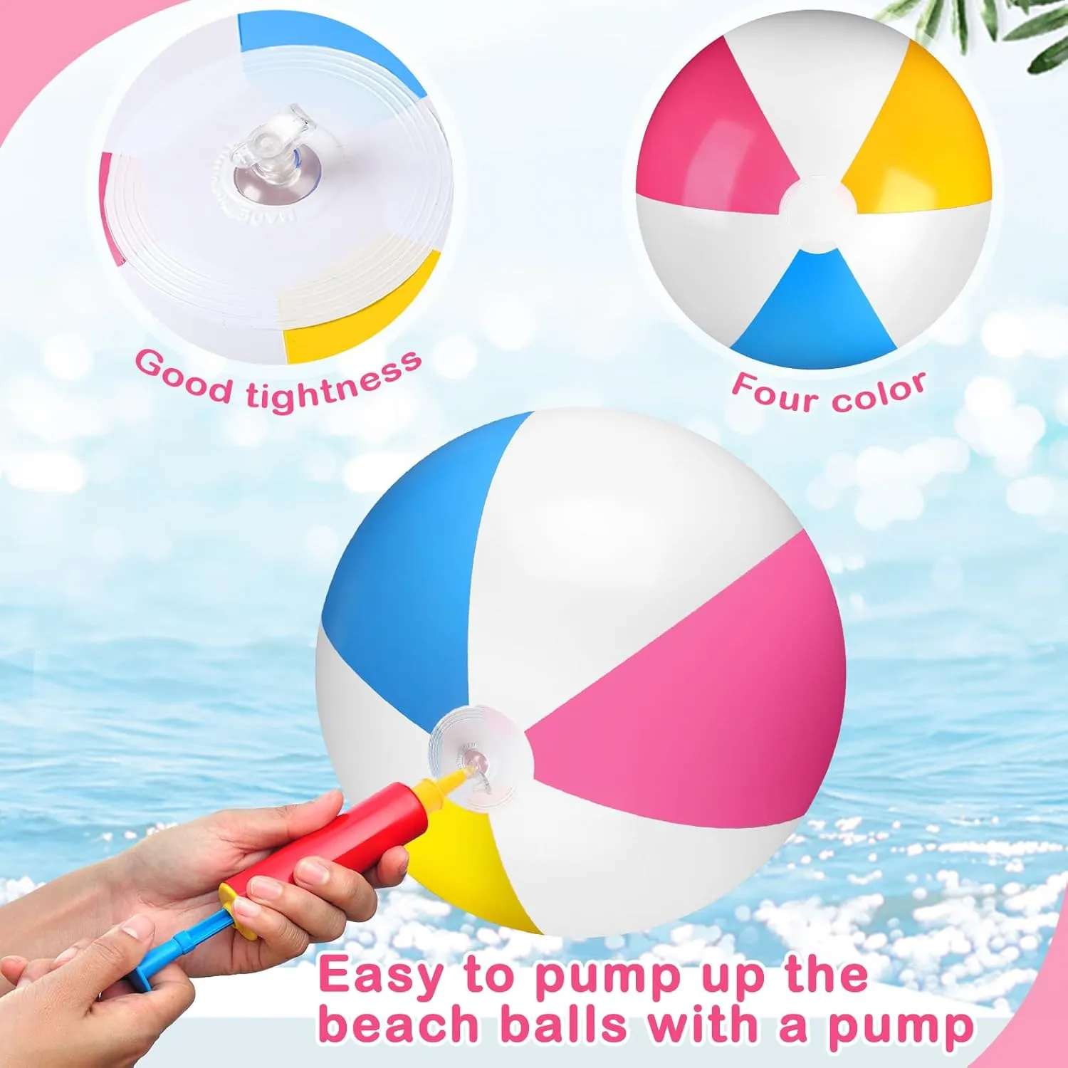 Honoson 30 Pack 20 Inch Beach Balls Inflatable Swimming Pool Game Toys Large Blow up Beach Balls Bulk for Summer Swimming Party Birthday Supplies(Rose Red, Yellow, Blue and White)