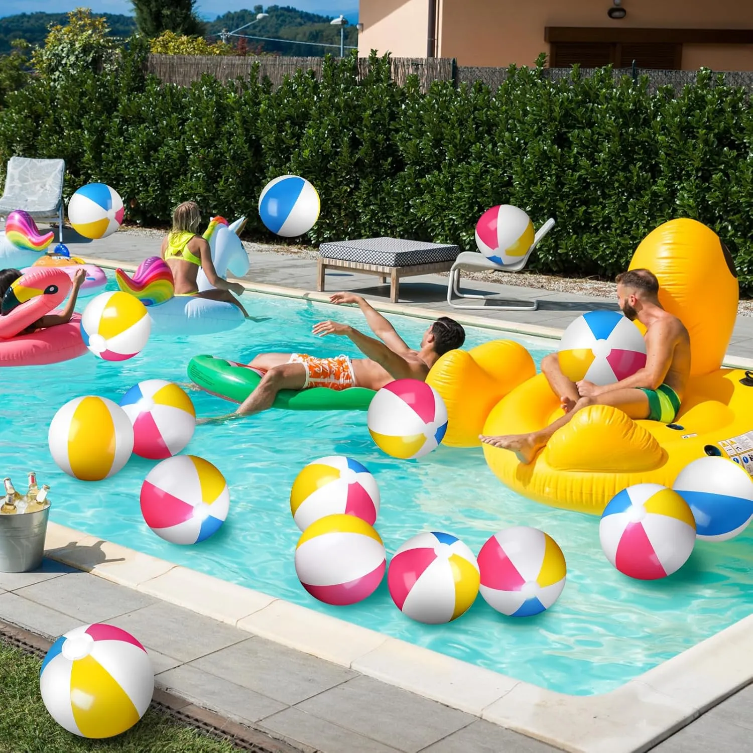 Honoson 30 Pack 20 Inch Beach Balls Inflatable Swimming Pool Game Toys Large Blow up Beach Balls Bulk for Summer Swimming Party Birthday Supplies(Rose Red, Yellow, Blue and White)