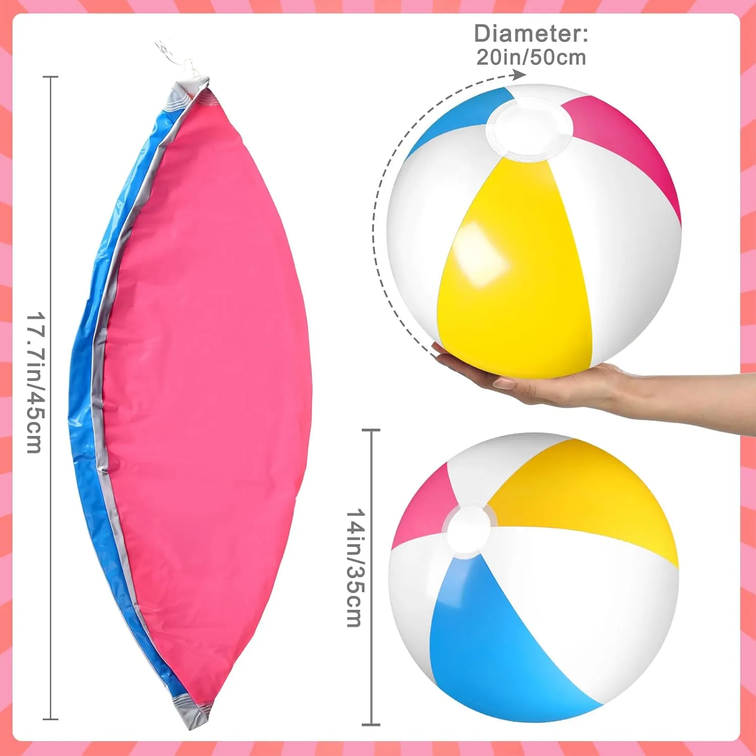 Honoson 30 Pack 20 Inch Beach Balls Inflatable Swimming Pool Game Toys Large Blow up Beach Balls Bulk for Summer Swimming Party Birthday Supplies(Rose Red, Yellow, Blue and White)