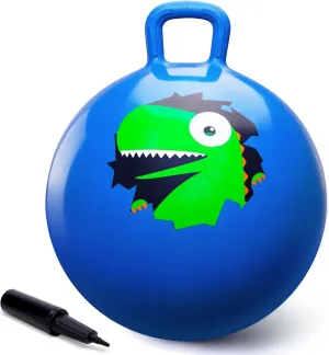 Hopper Ball, Hopping Toys for Kids, 18inch Bouncy Ball with Handle for Boys Girls Aged 3-8, Inflatable Dinosaur Bounce Hopper Toy with Pump