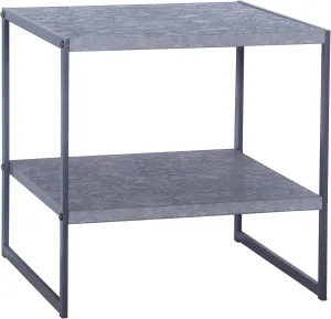 Household Essentials Jamestown Square Side End Table with Storage Shelf Rustic Slate Concrete and Black Metal