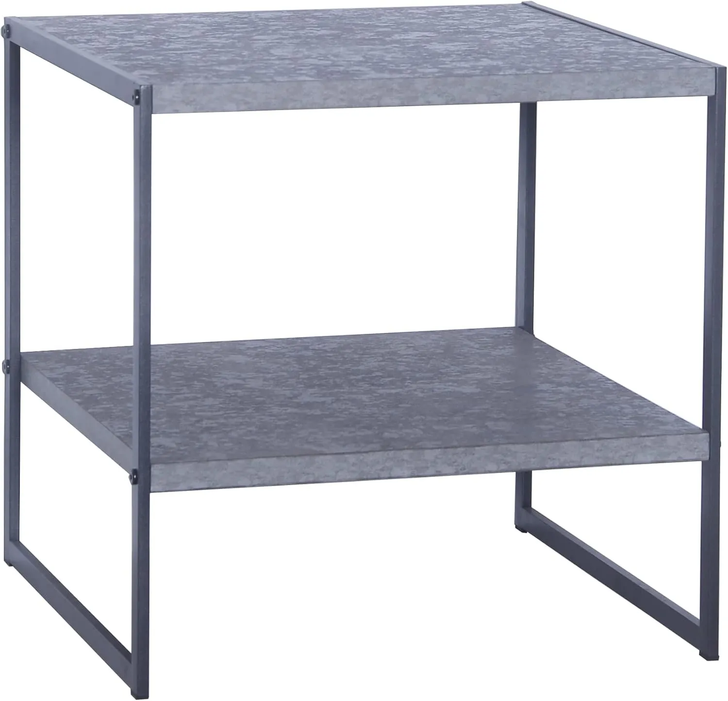 Household Essentials Jamestown Square Side End Table with Storage Shelf Rustic Slate Concrete and Black Metal
