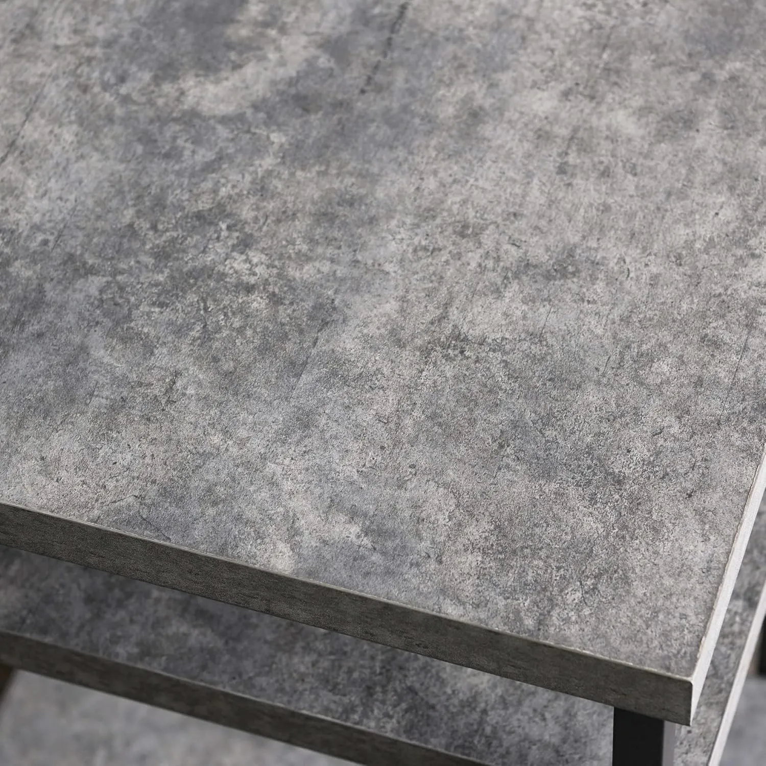 Household Essentials Jamestown Square Side End Table with Storage Shelf Rustic Slate Concrete and Black Metal