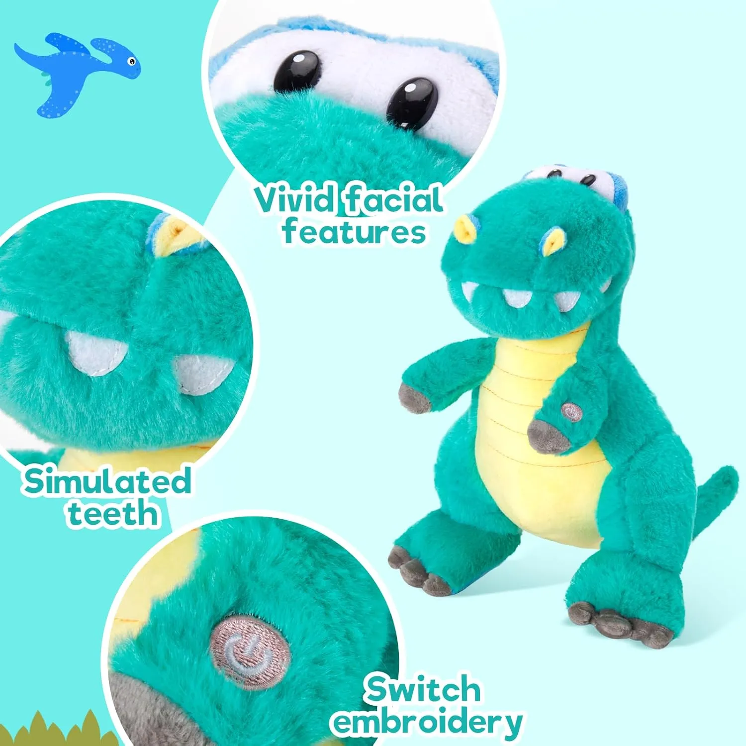Houwsbaby 13'' Green LED Glowing Dinosaur T-Rex Light Up Stuffed Animal Night Light Plush Toy Hugging Soft Kawaii Gifts for Kids Boys Girls Decoration Holiday Birthday Present