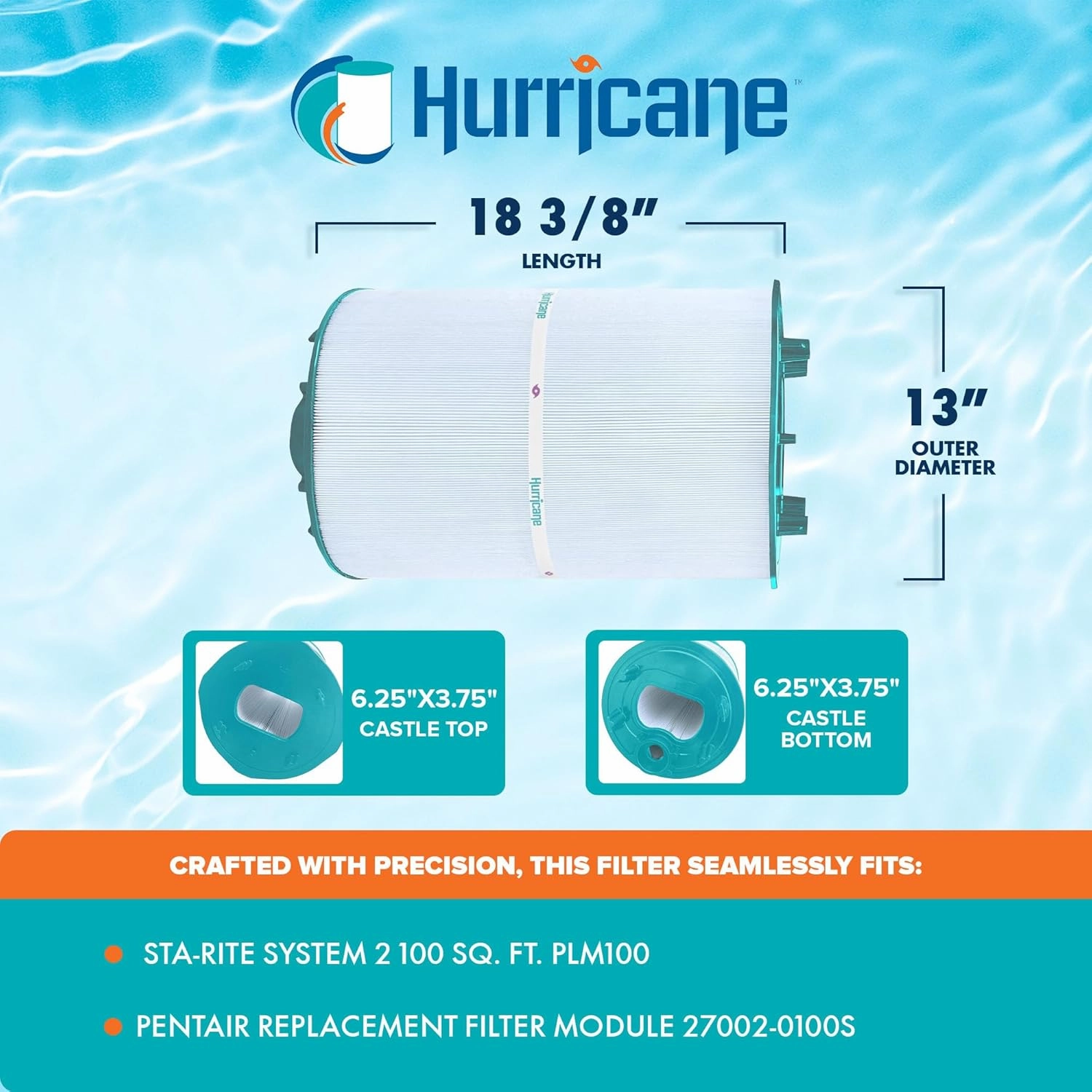 Hurricane Filters - HF-STR2-100-01 Advanced Pool Filter Cartridge - Replacement for Sta-Rite System 2 100 Sq. Ft. PLM100, 27002-0100S with Air Bleed Assembly