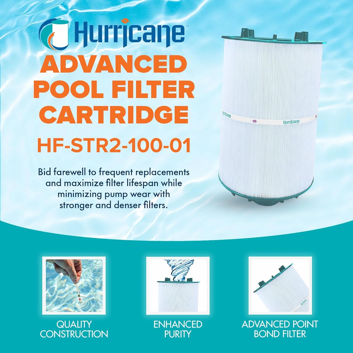 Hurricane Filters - HF-STR2-100-01 Advanced Pool Filter Cartridge - Replacement for Sta-Rite System 2 100 Sq. Ft. PLM100, 27002-0100S with Air Bleed Assembly