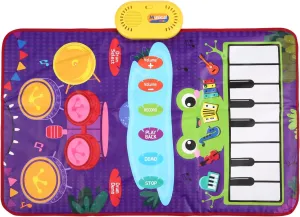 HXBER Musical Mat Piano Keyboard & Drum Mat with 2 Sticks Musical Play Mat Volume Adjustable Learning Birthday Gifts for