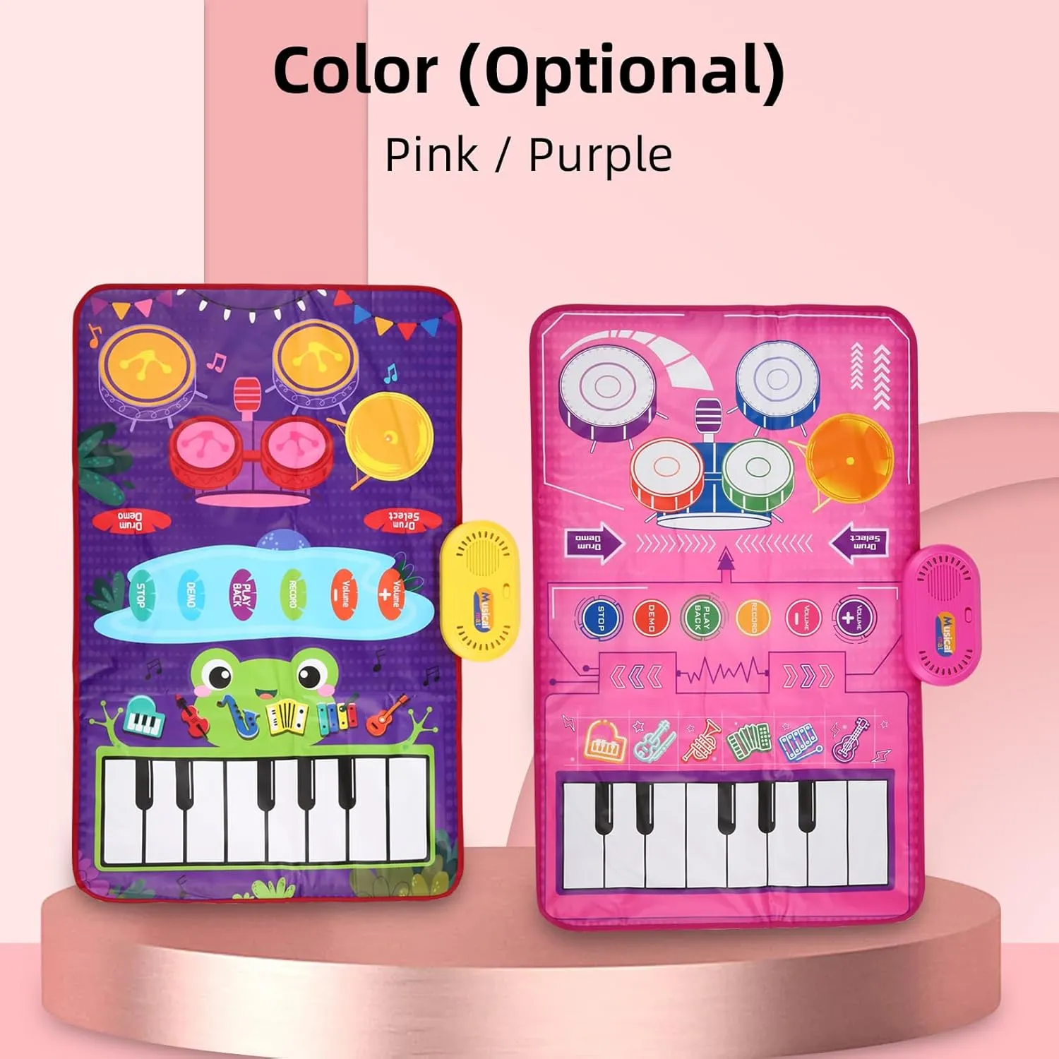 HXBER Musical Mat Piano Keyboard & Drum Mat with 2 Sticks Musical Play Mat Volume Adjustable Learning Birthday Gifts for