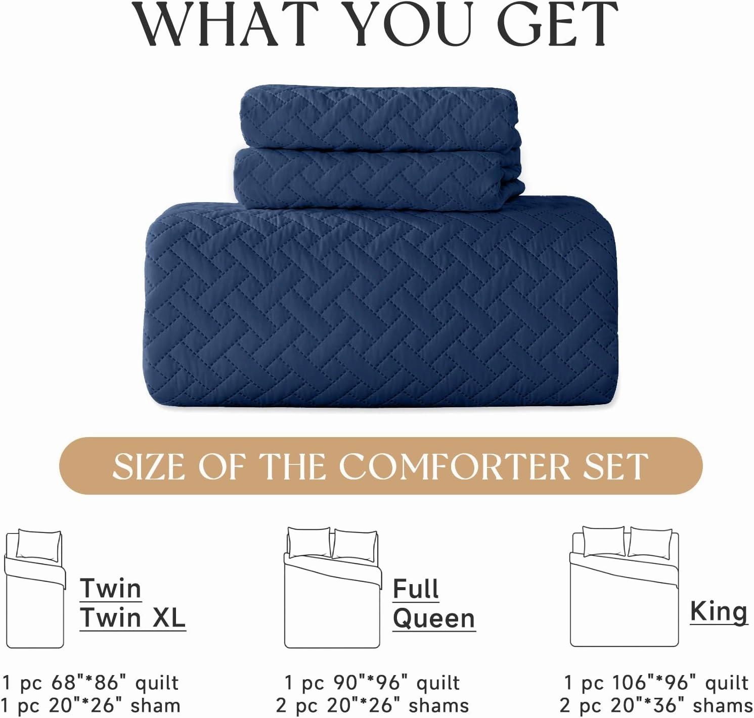 HYLEORY Quilt Set King Size - Soft Lightweight Quilts Summer Quilted Bedspreads - Reversible Coverlet Bedding Set for All Season 3 Piece (1 Quilt, 2 Pillow Shams) - Navy Blue
