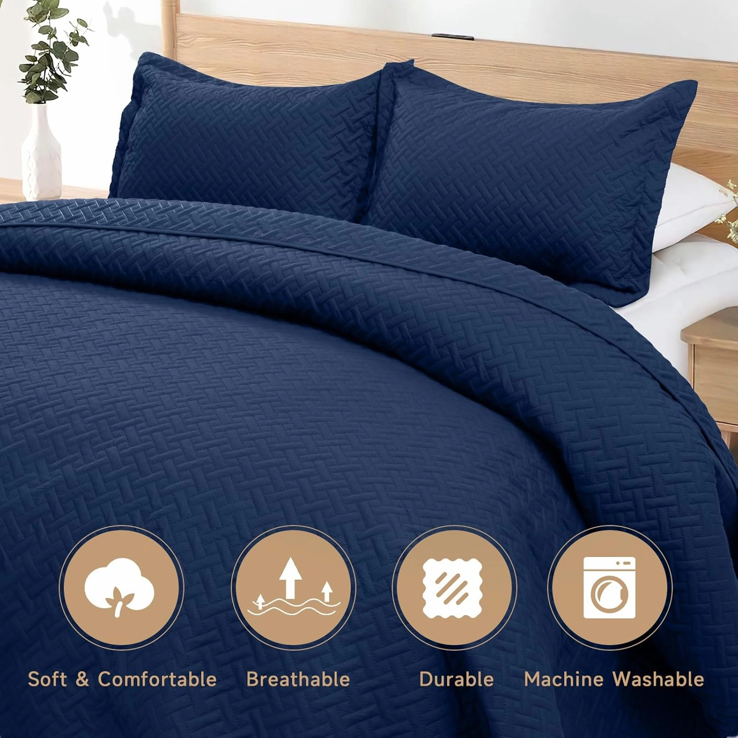 HYLEORY Quilt Set King Size - Soft Lightweight Quilts Summer Quilted Bedspreads - Reversible Coverlet Bedding Set for All Season 3 Piece (1 Quilt, 2 Pillow Shams) - Navy Blue