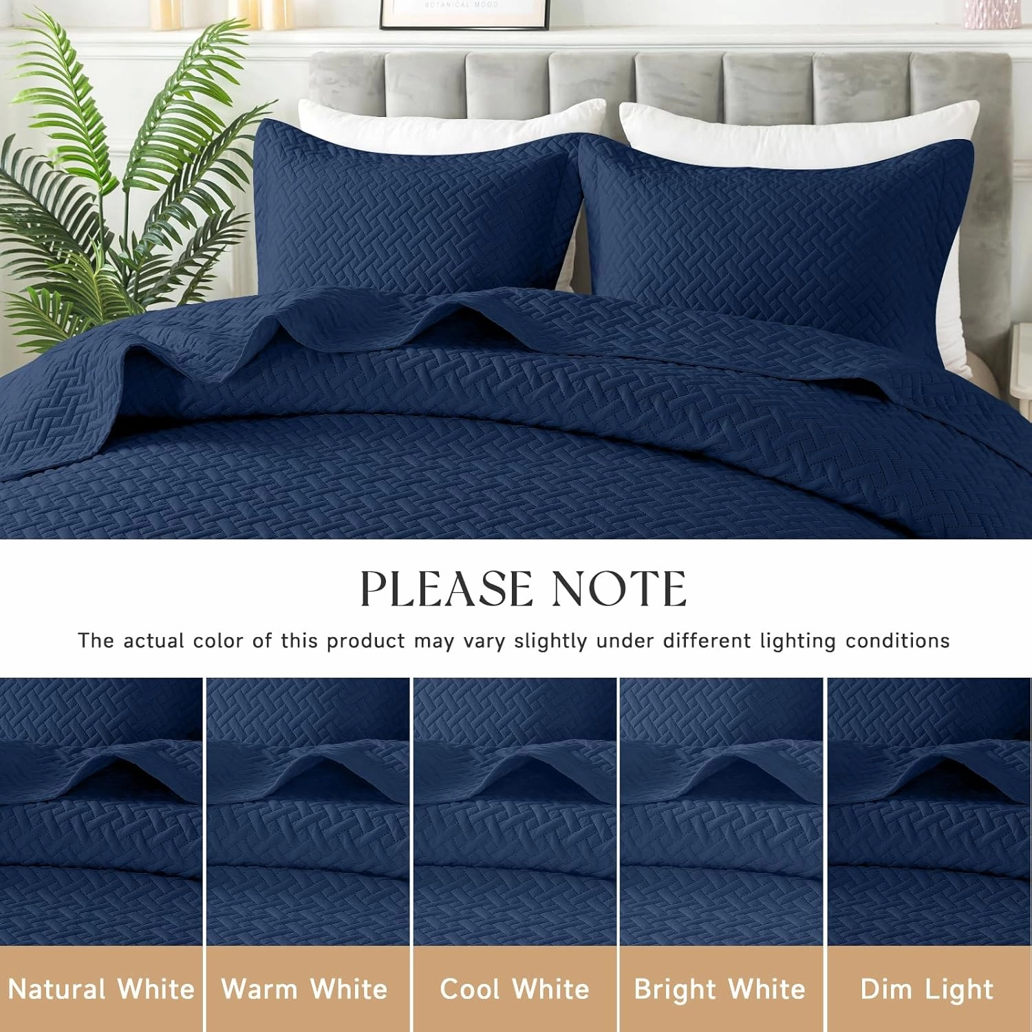 HYLEORY Quilt Set King Size - Soft Lightweight Quilts Summer Quilted Bedspreads - Reversible Coverlet Bedding Set for All Season 3 Piece (1 Quilt, 2 Pillow Shams) - Navy Blue