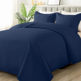 HYLEORY Quilt Set King Size - Soft Lightweight Quilts Summer Quilted Bedspreads - Reversible Coverlet Bedding Set for All Season 3 Piece (1 Quilt, 2 Pillow Shams) - Navy Blue