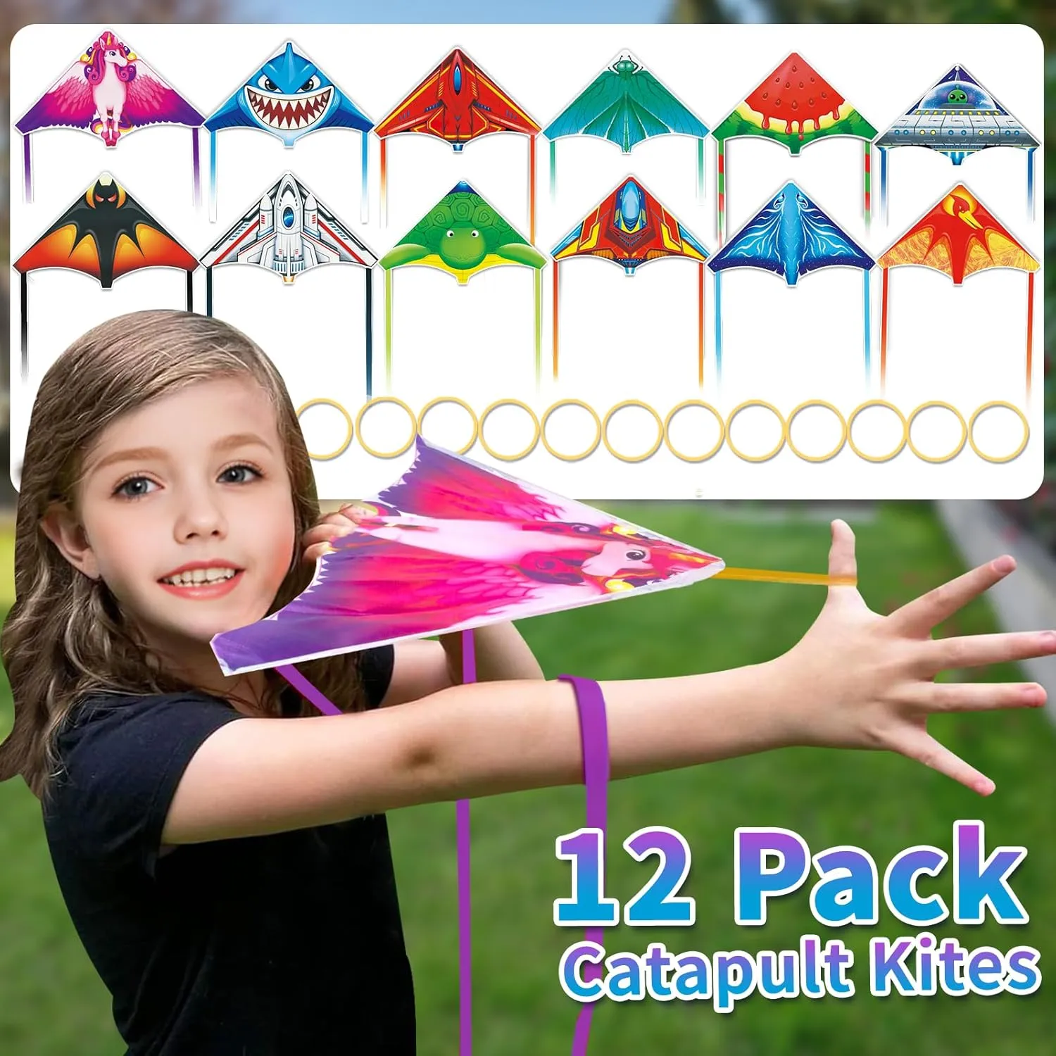 Hymaz 12 Pack Mini Catapult Kites for Kids, Flying Glider Plane Toys for 3-8  Years Boys Girls Gifts- Finger Launcher Kites Bulk Great for Birthday Party Beach Outdoor Games