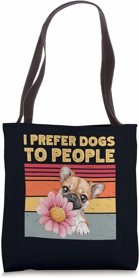 I Prefer Dogs To People Funny Chug Dog Owner Lover Retro Tote Bag