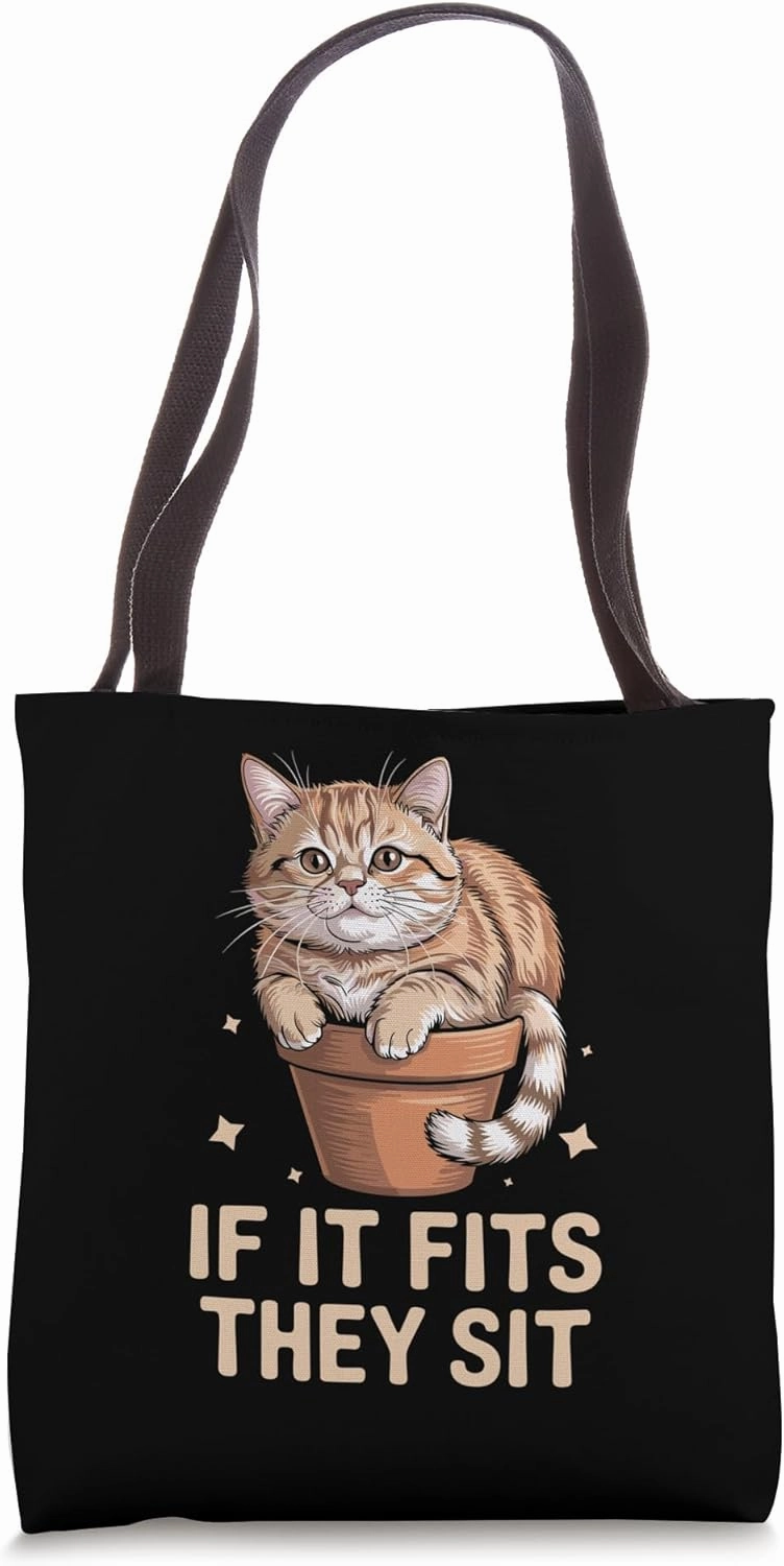 If It Fits They Sit Cat Lover Feline Pet Meow Love Cats Tote Bag