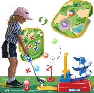imagifun Toddler Sports Toys with 20pcs Training Golf Light Balls & 3 Retractable Clubs Equipment, Indoor Outdoor Sport Toy, Golf Toys Kids Training Set, Kids Golf Club Set