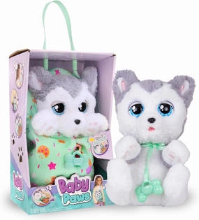 IMC Toys Baby Paws - Siberian Husky Puppy with Carrier | Soft and Cuddly Toy Puppy That Make 5 Adorable Sounds for Kids, Ages 4 