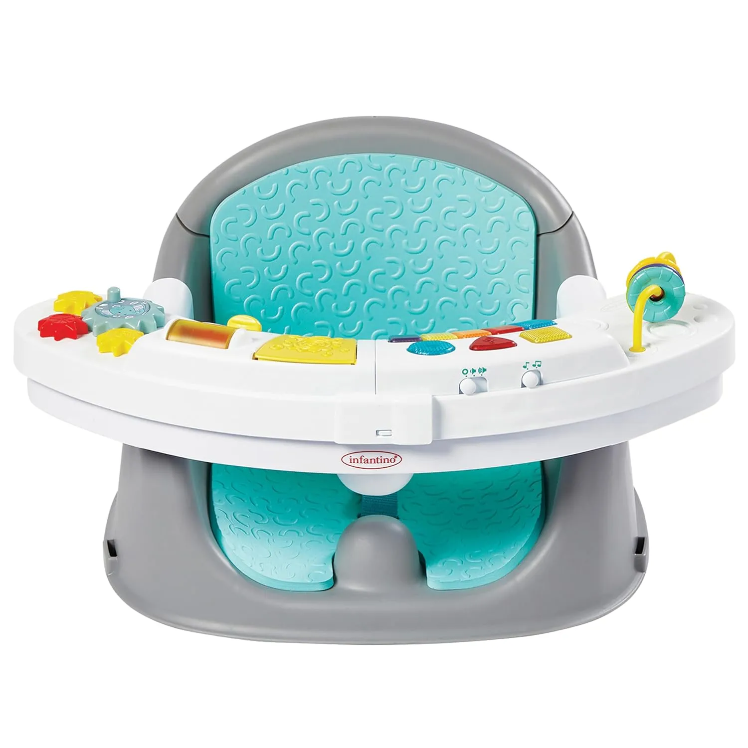 Infantino Music & Lights 3-in-1 Discovery Seat and Booster with Piano - Convertible Infant Activity, Feeding Seat and Table Booster, Lavender and Teal