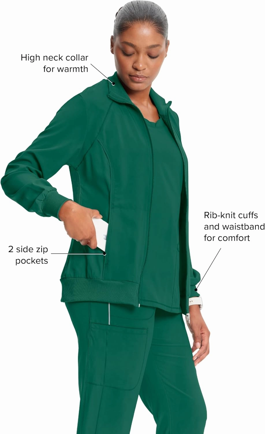 Infinity by Cherokee Zip Front Scrub Jackets for Women, 4-Way Stretch Fabric, 2391A