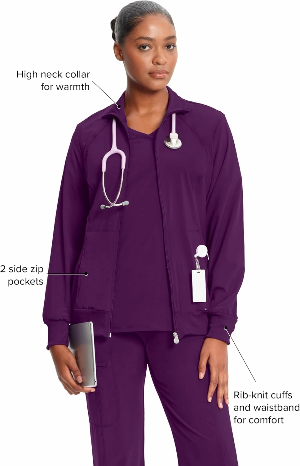 Infinity by Cherokee Zip Front Scrub Jackets for Women, 4-Way Stretch Fabric, 2391A