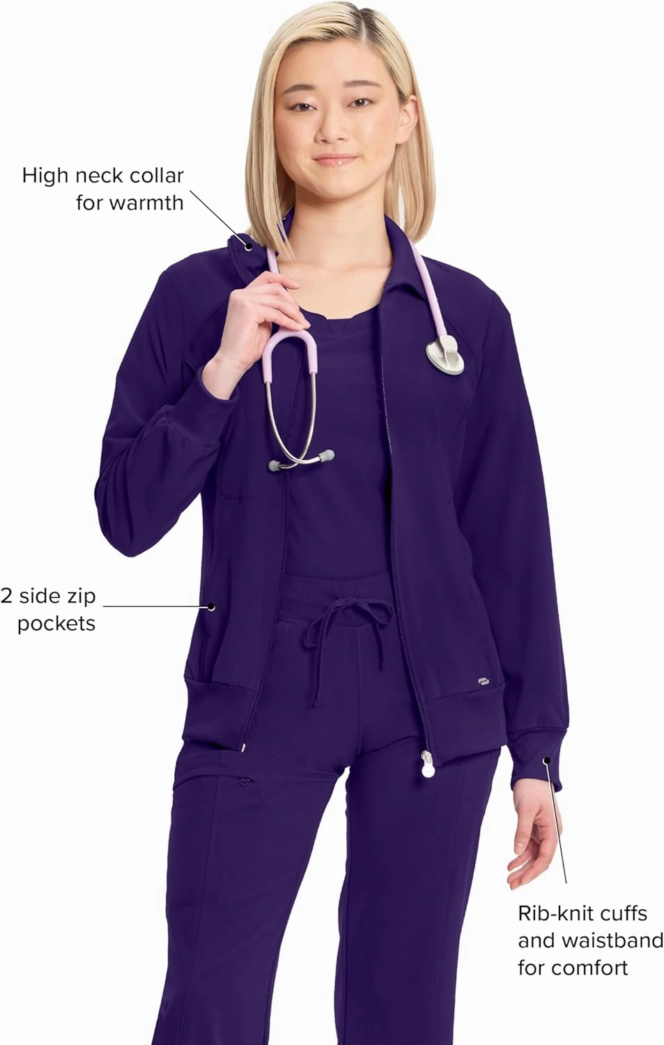 Infinity by Cherokee Zip Front Scrub Jackets for Women, 4-Way Stretch Fabric, 2391A