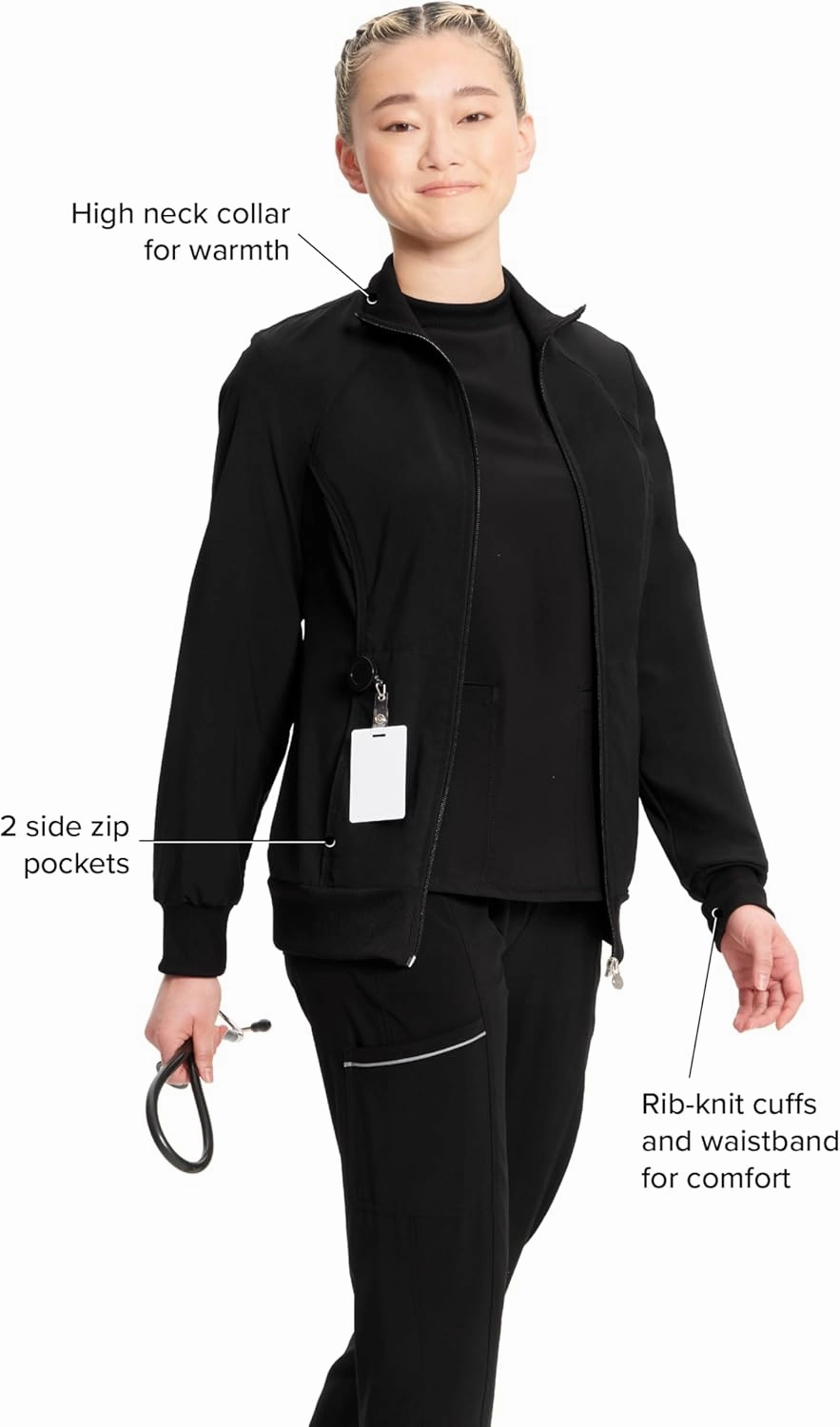 Infinity Cherokee Zip Front Scrub Nurse Jackets for Women, 4-Way Stretch Fabric 2391A